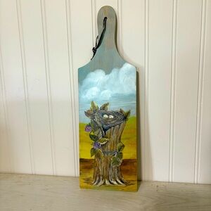 Hand-Painted Cutting Board with Nature Scene Signed Bee Brown